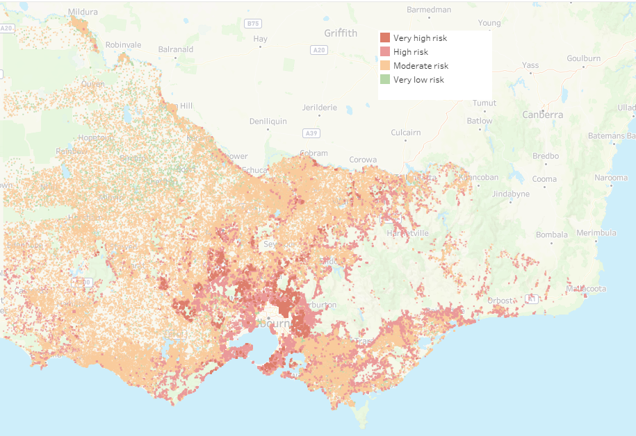 Bushfire hazard ratings across Victoria.