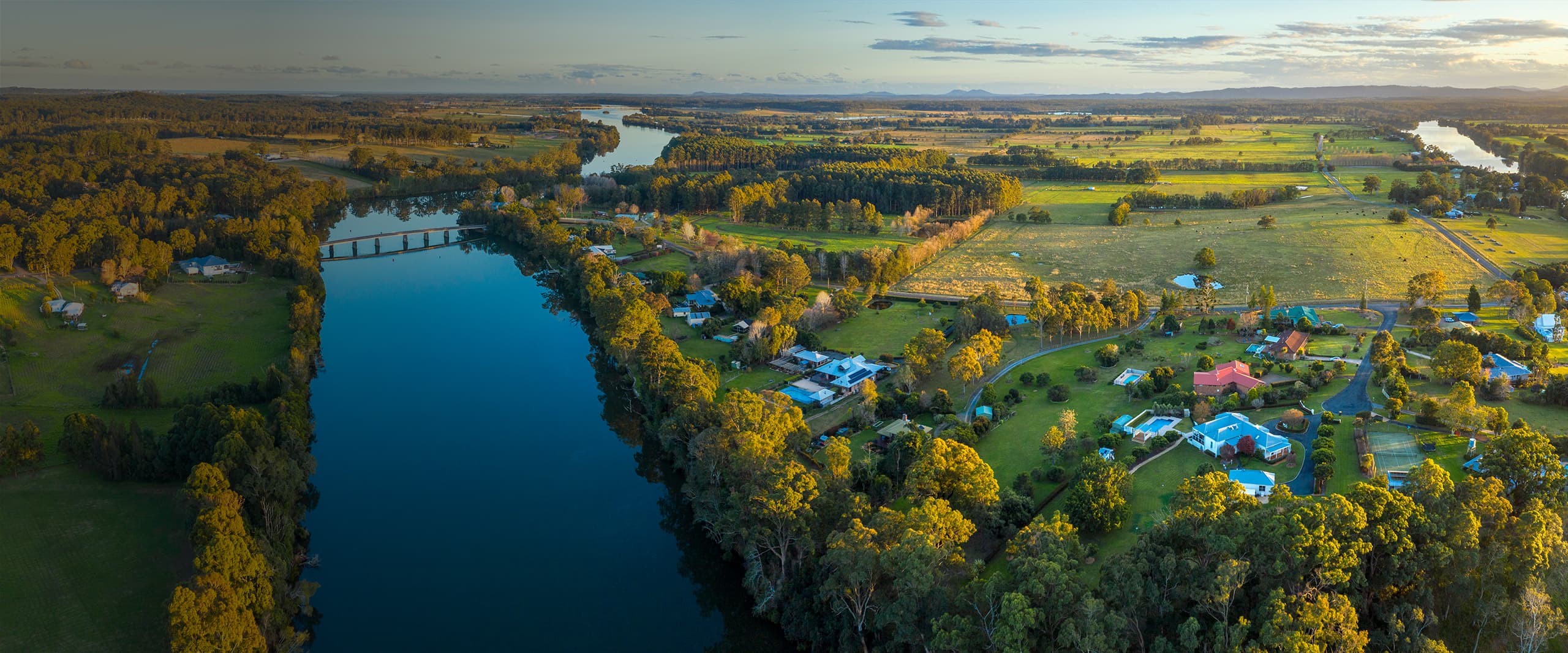 Aerial view of houses in rural Australia